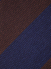 Cravatta 3 pieghe blu/marrone regimental in garza di seta/lana ISABEL